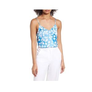 NWT Halogen Spaghetti Strap Bold Blue White Flower Floral Tank Top Women’s Small